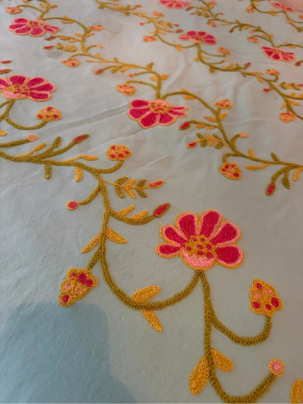 Floral Embroidered Light Blue/Green Anne Selke Pinecone Hill duvet—Full/Queen